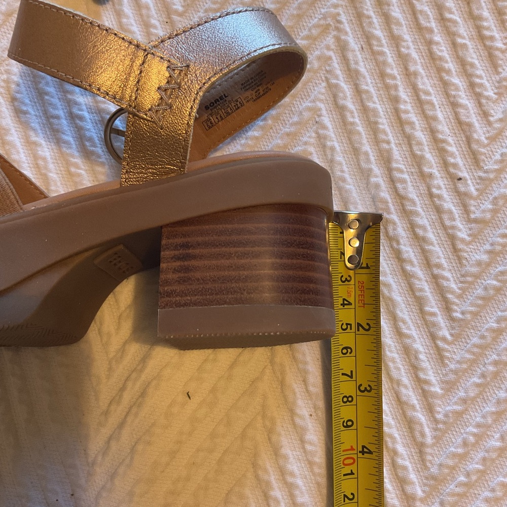 Sorel Rose Gold Metallic Chunky Heel Sandals - Picture 11 of 12